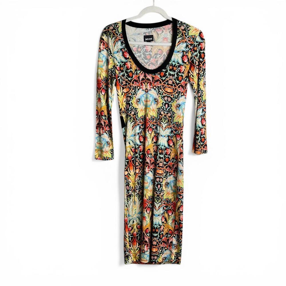 Y2K Just Cavalli Long Sleeve Colorful Patterned Bodycon Dress